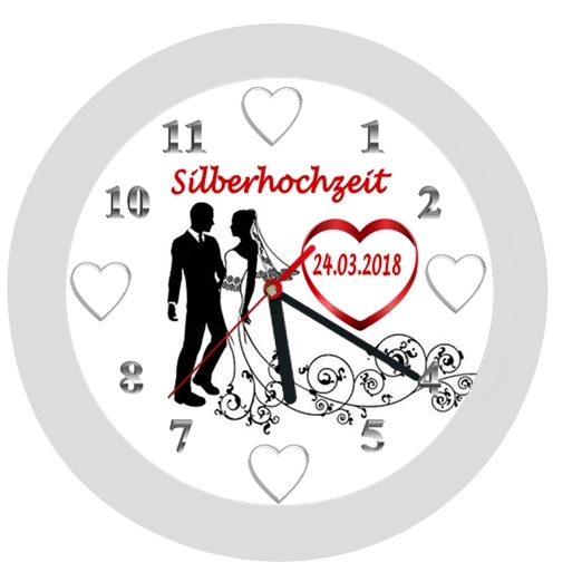 ✿ Wanduhr in 4 Farben ✿ Silberhochzeit ✿ Silhouette Brautpaar 11 ✿ LAUTLOS ✿ personalisiert