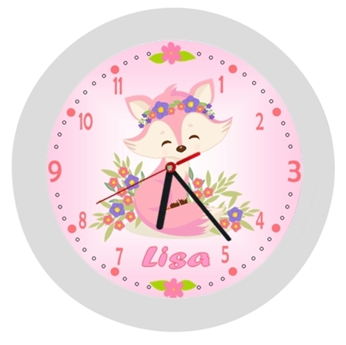 ✿ Wanduhr in 4 Farben ✿ Fuchs Fox  ✿ rosa ✿ LAUTLOS ✿ personalisiert