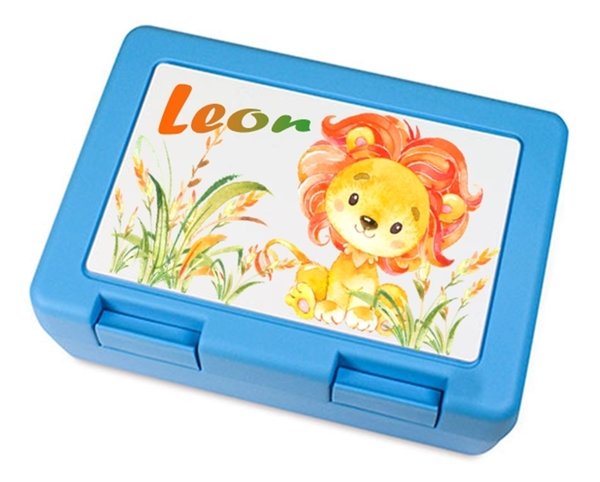 ✿ Brotdose Lunchbox Stullenbüchse ✿ blau ✿ Kinder ✿ mit Name ✿ Löwe Affe Tiger Giraffe Elefant ✿