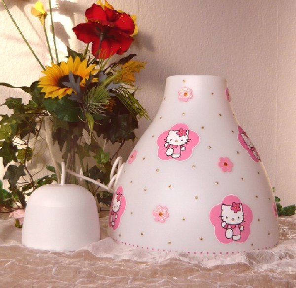 Hängelampe - Hello Kitty rosa Blume Glitzer - 1- oder 2-flammig - auch LED - mit/ohne Name